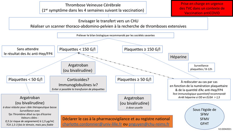 Prise en charge en urgence des thromboses veineuses cérébrales (TVC) dans un contexte de vaccination contre la COVID-19